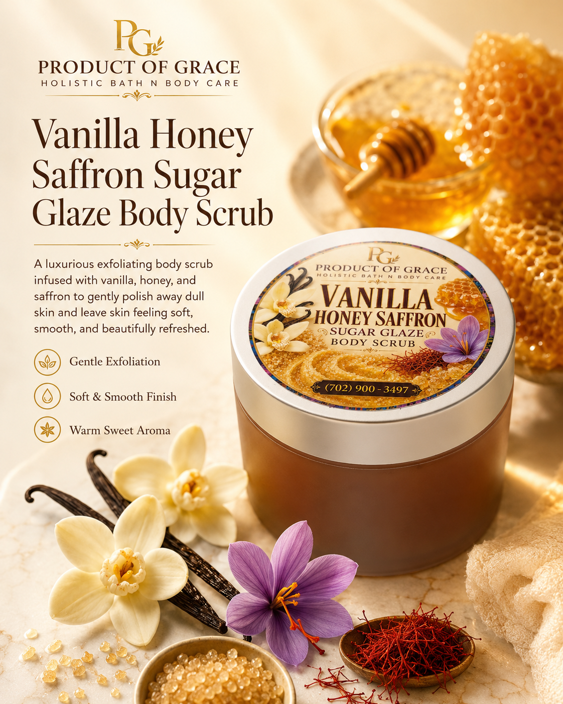 Vanilla Honey Saffron Sugar Glaze Body Scrub